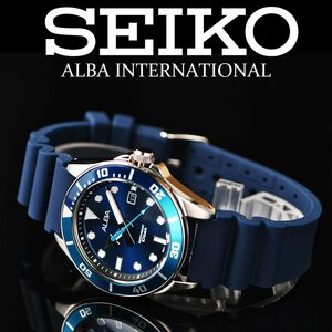 新品1円 逆輸入セイコーALBA サファイアブルーメタリック 100m防水 スポーティ ラバーベルト メンズ 激レア日本未発売アルバ SEIKO 腕時計